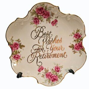 "Best Wishes For Your Retirement" Decorative Wall Plate Roses Floral Japan